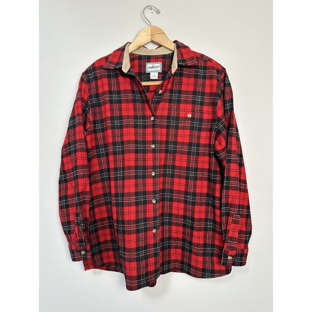 Pendleton Originals 100% Wool Plaid Flannel Red Black Mens Size Large Buttons - Picture 1 of 9